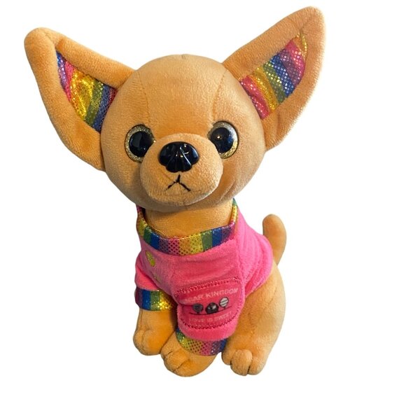 Sugar Kingdom Kawaii Chihuahua Dog Plush Stuffed Animal Toy Rainbow Ears 8" - Picture 1 of 6